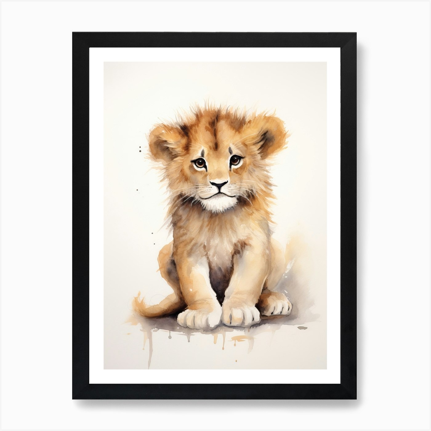 Drawing Watercolour Lion Art Painti Framed Wall Art Poster Canvas Print Picture