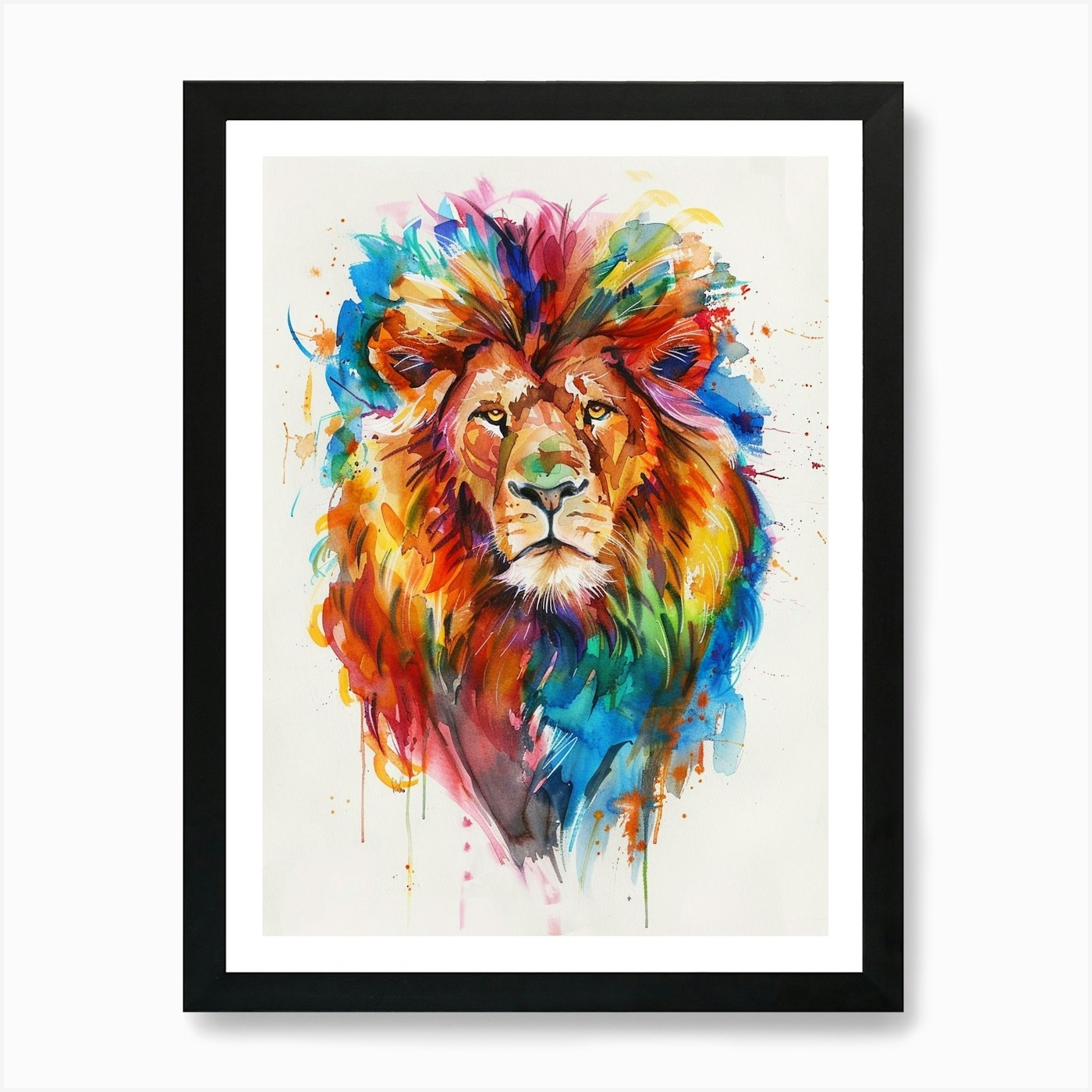 Lion Colourful Watercolour 4 Art Pr Framed Wall Art Poster Canvas Print Picture