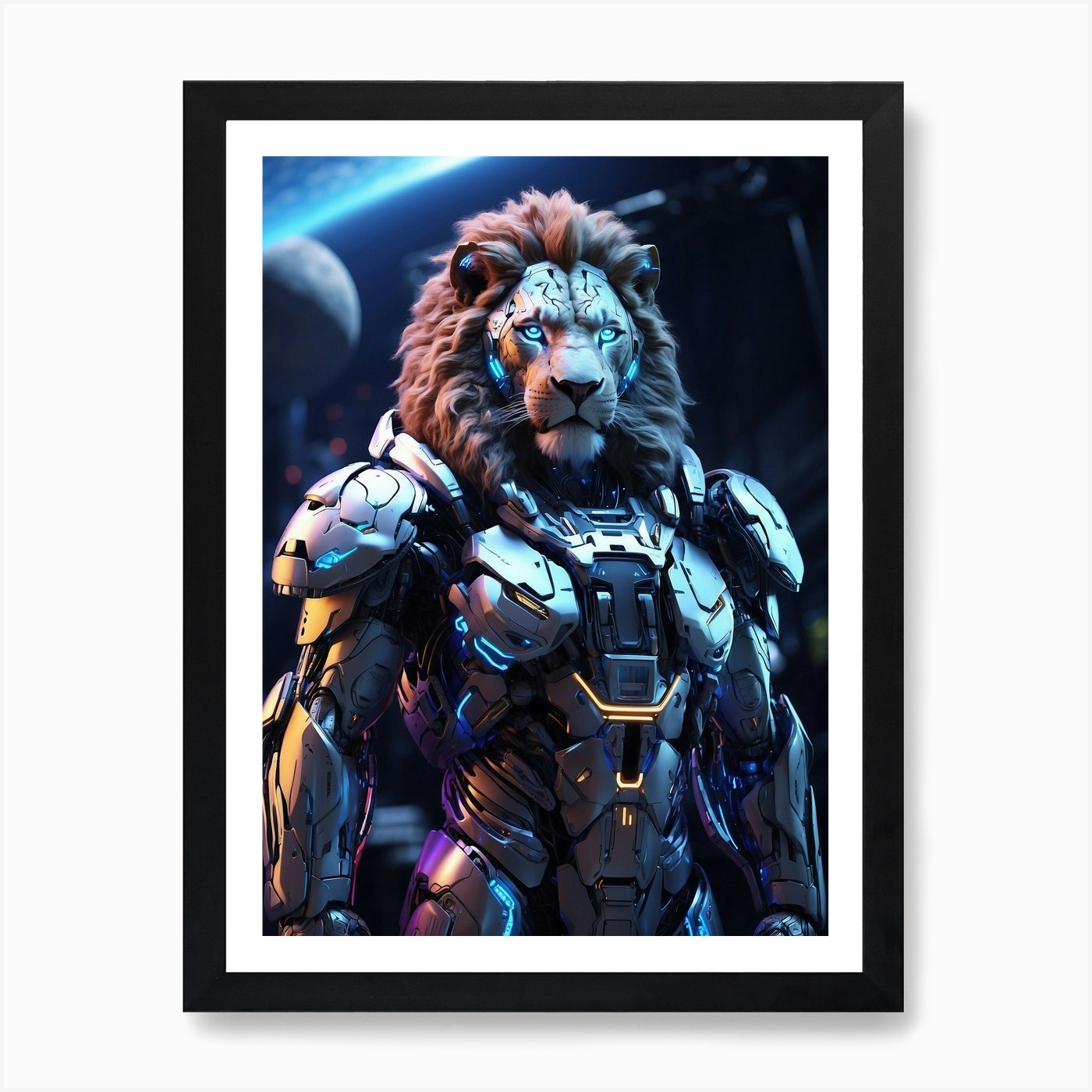 Lion In Cyborg Body #1 Art Print Framed Wall Art Poster Canvas Print Picture