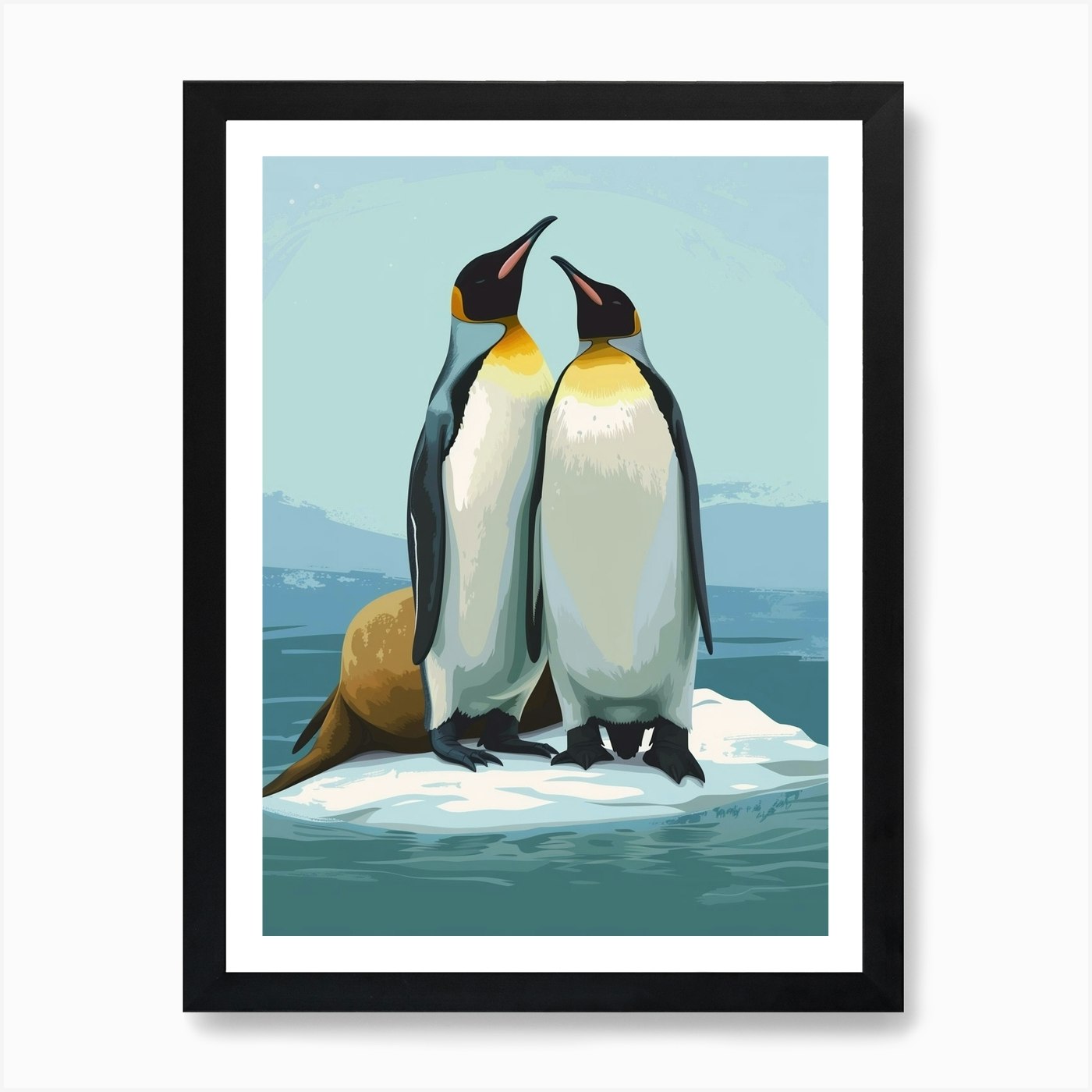 Emperor Penguin Sea Lion Island Min Framed Wall Art Poster Canvas Print Picture