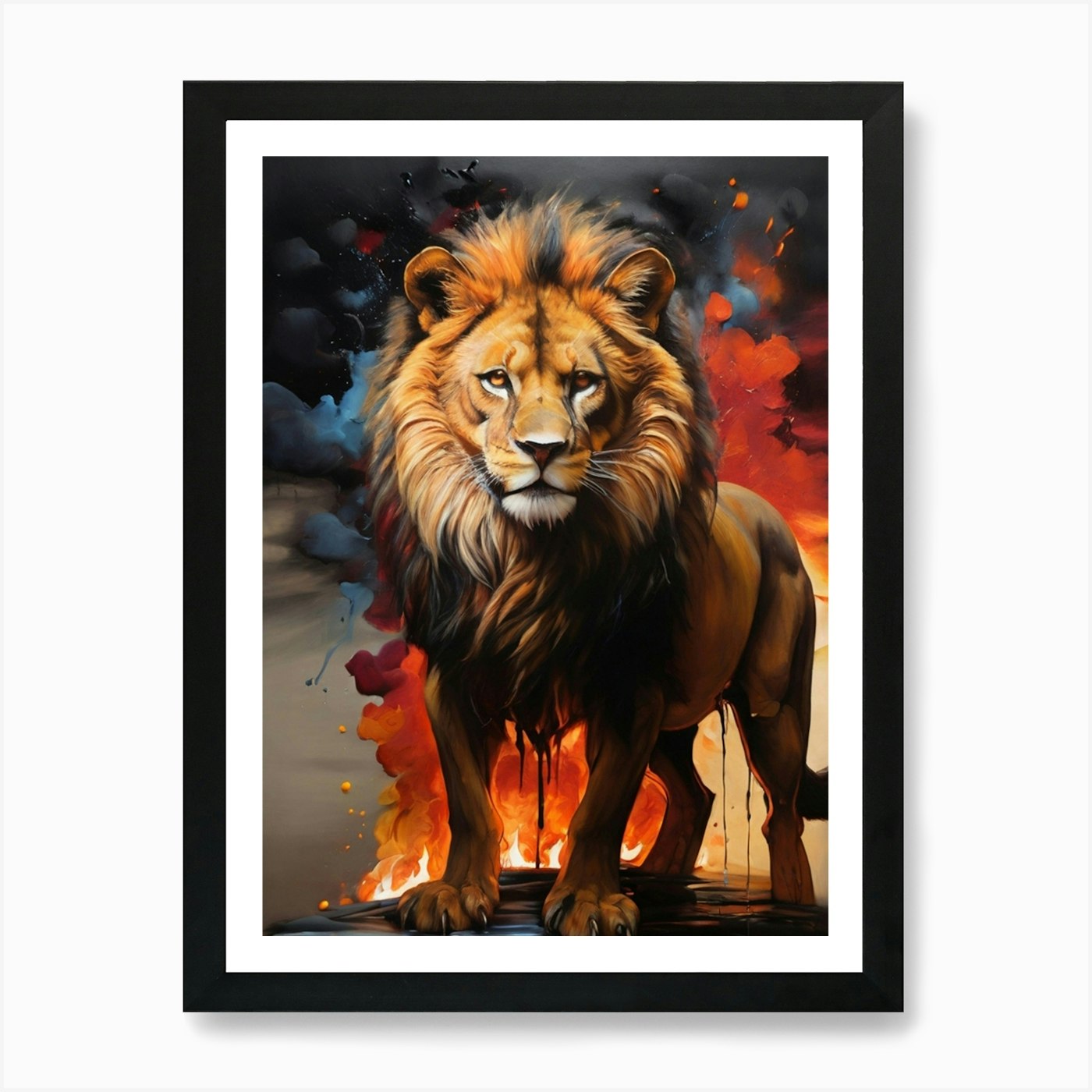 Lion In Flames Art Print Framed Wall Art Poster Canvas Print Picture