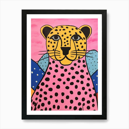 Pink Polka Dot Mountain Lion 3 Art  Framed Wall Art Poster Canvas Print Picture