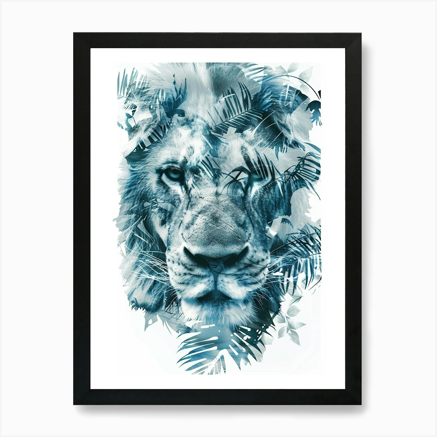 Double Exposure Realistic Lion With Framed Wall Art Poster Canvas Print Picture