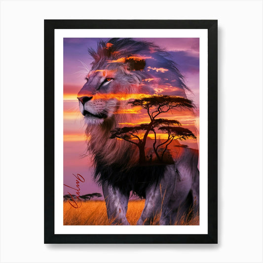 Sunset Lion Art Print Framed Wall Art Poster Canvas Print Picture