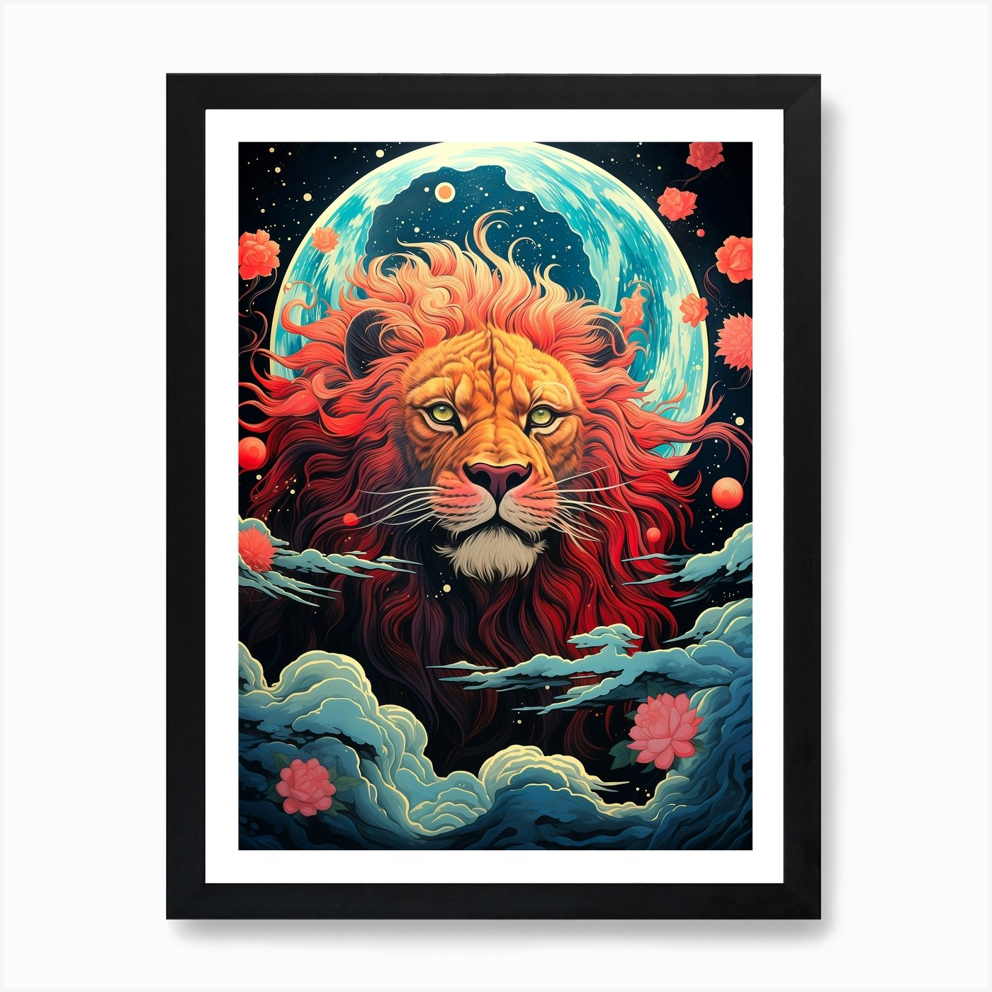 Lion In The Moonlight Art Print Framed Wall Art Poster Canvas Print Picture