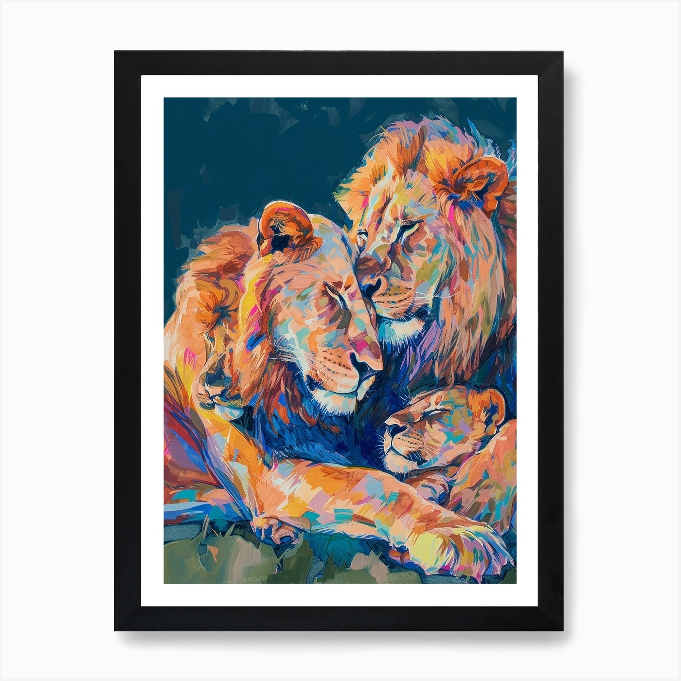 Transvaal Lion Family Bonding Fauvi Framed Wall Art Poster Canvas Print Picture