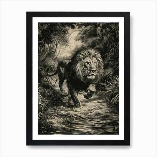 Barbary Lion Relief Illustration Cr Framed Wall Art Poster Canvas Print Picture