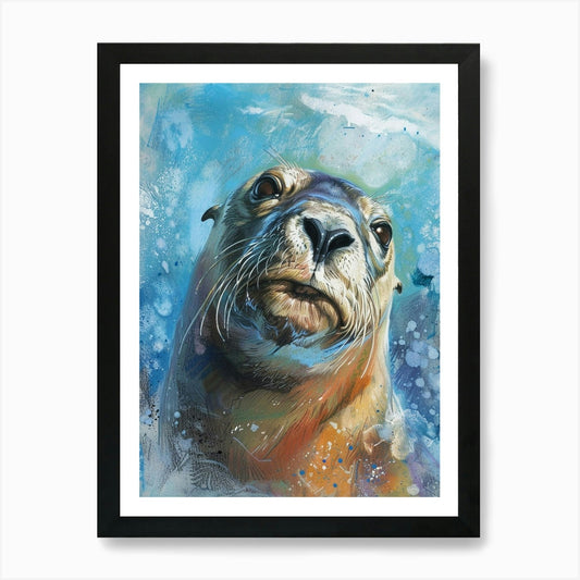 Sea Lion Pastel Watercolour 1 Art P Framed Wall Art Poster Canvas Print Picture
