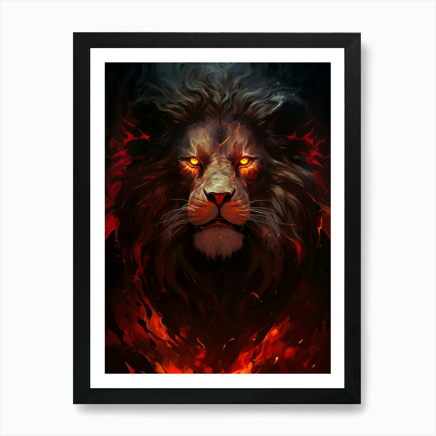 Lion Inferno Art Print Framed Wall Art Poster Canvas Print Picture
