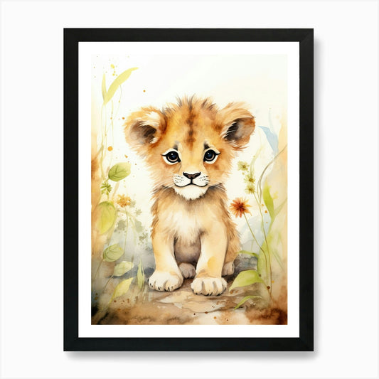 Colouring Watercolour Lion Art Pain Framed Wall Art Poster Canvas Print Picture