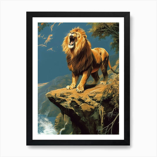 Barbary Lion Relief Illustration On Framed Wall Art Poster Canvas Print Picture