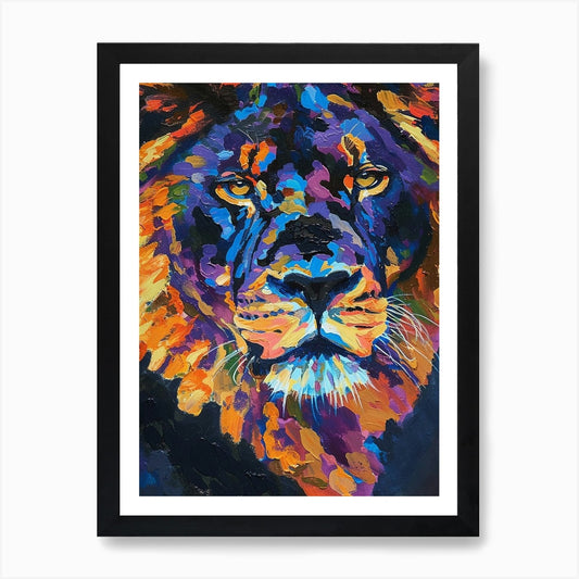 Black Lion Portrait Close Up Fauvis Framed Wall Art Poster Canvas Print Picture