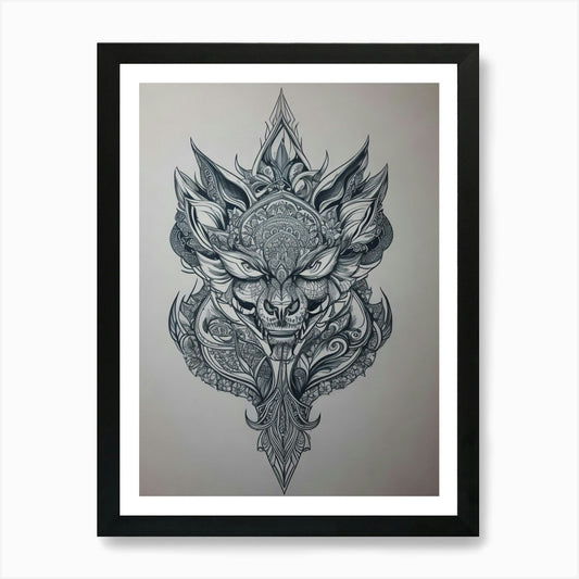Thai Lion Tattoo Art Print Framed Wall Art Poster Canvas Print Picture