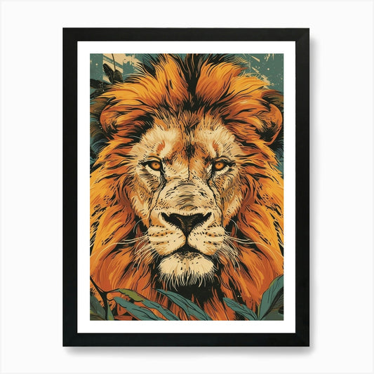 African Lion Portrait Close Up Illu Framed Wall Art Poster Canvas Print Picture