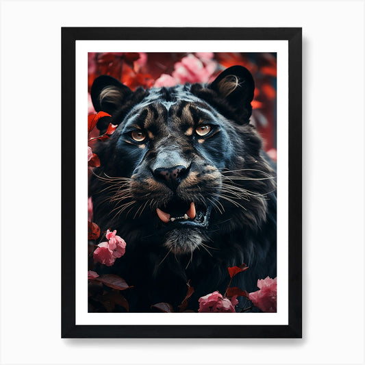 Floral black lion Art Print Framed Wall Art Poster Canvas Print Picture