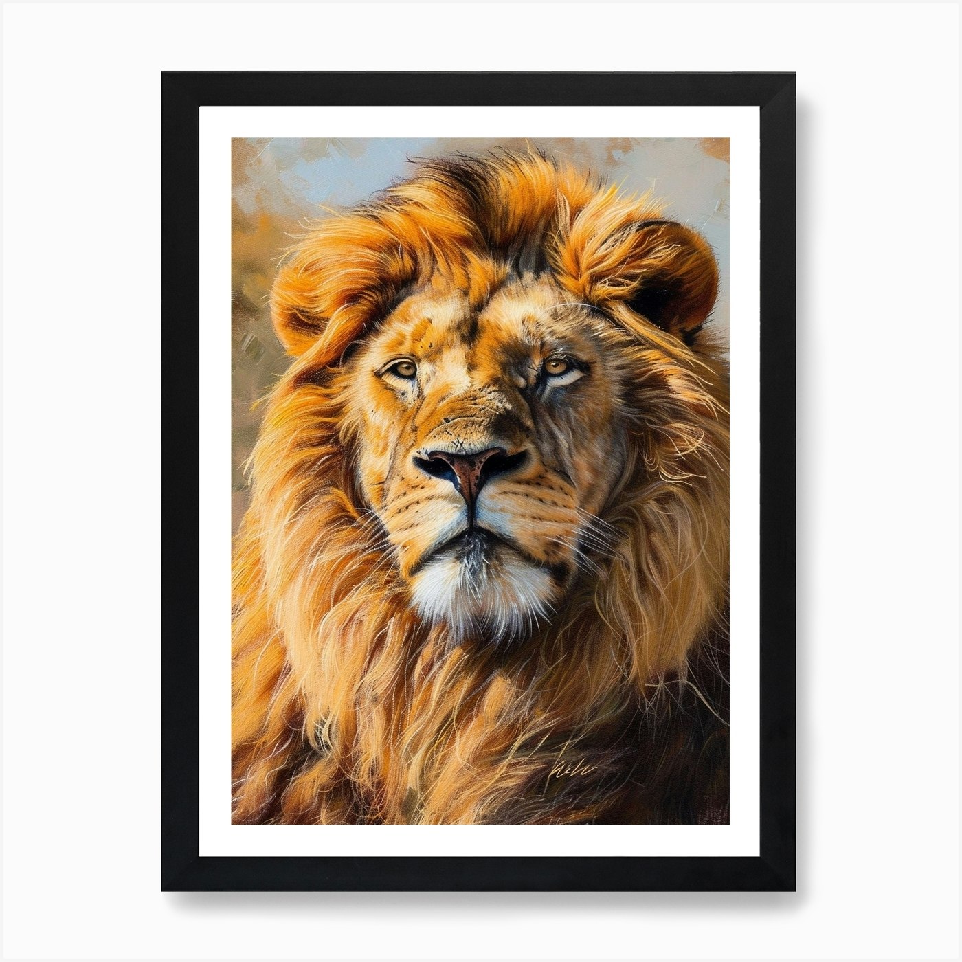 Barbary Lion Portrait Close Up 4 Ar Framed Wall Art Poster Canvas Print Picture