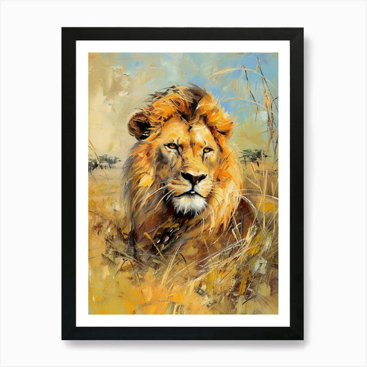African Lion Hunting Acrylic Painti Framed Wall Art Poster Canvas Print Picture