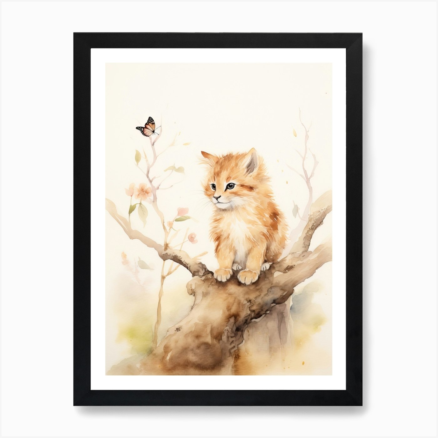 Birthwatching Watercolour Lion Art  Framed Wall Art Poster Canvas Print Picture