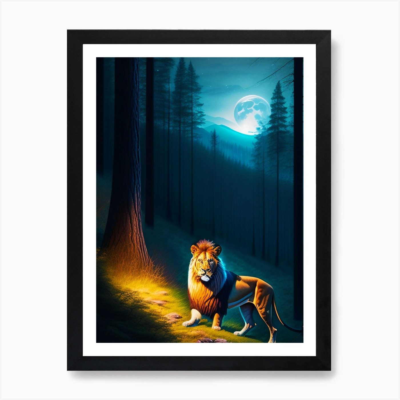 Lion In The Forest Art Print Framed Wall Art Poster Canvas Print Picture