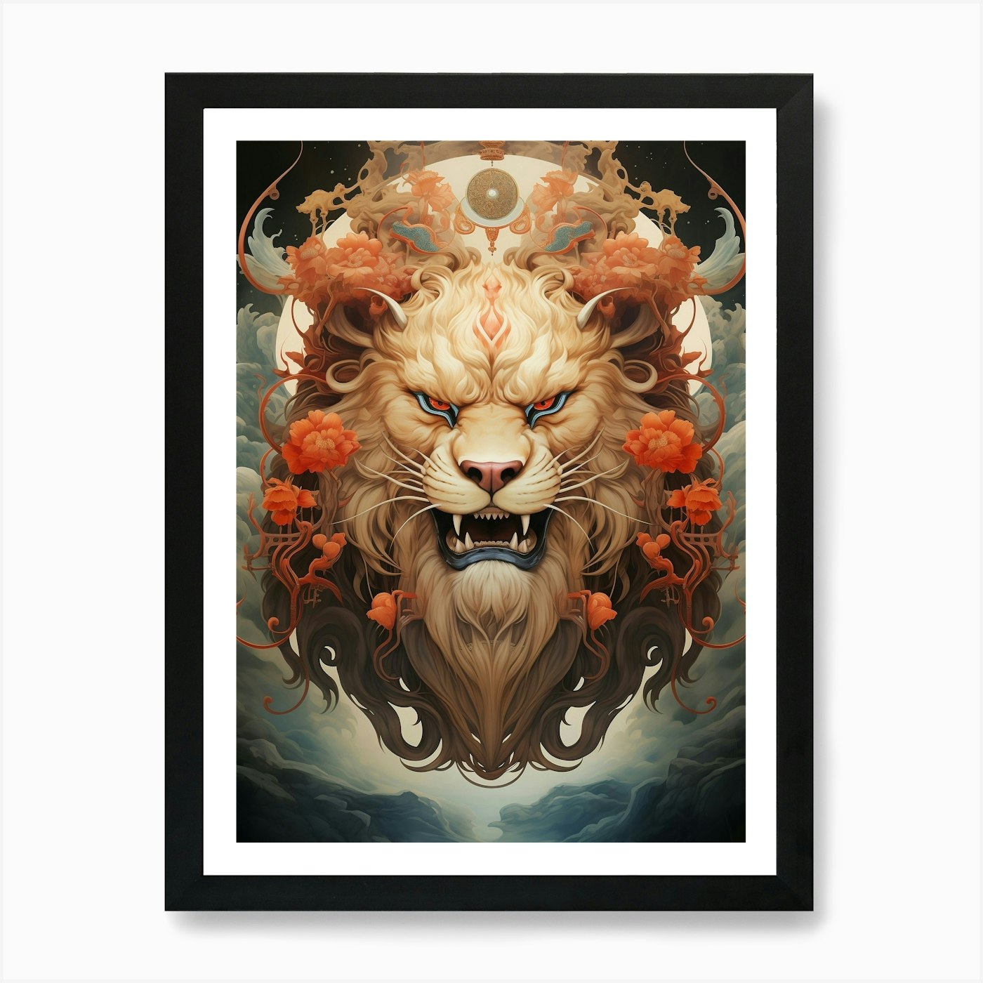 Lion Head Floral Art Print Framed Wall Art Poster Canvas Print Picture