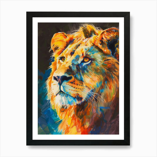 Asiatic Lion Portrait Close Up Fauv Framed Wall Art Poster Canvas Print Picture