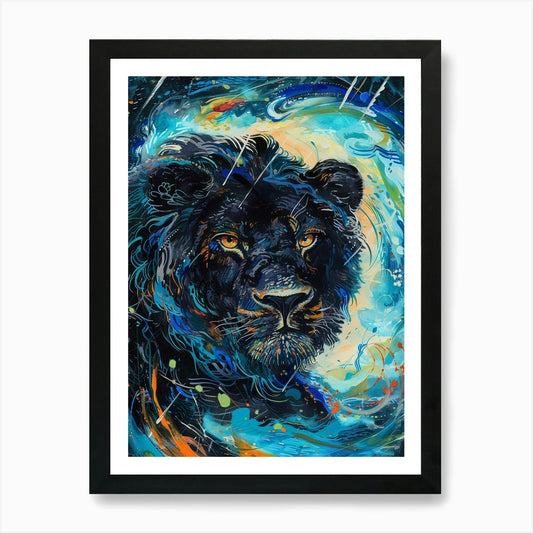 Black Lion Facing A Storm Fauvist P Framed Wall Art Poster Canvas Print Picture
