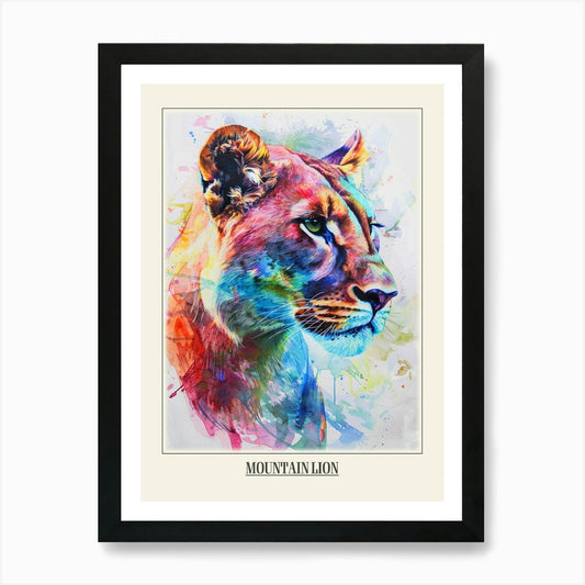 Mountain Lion Colourful Watercolour Framed Wall Art Poster Canvas Print Picture