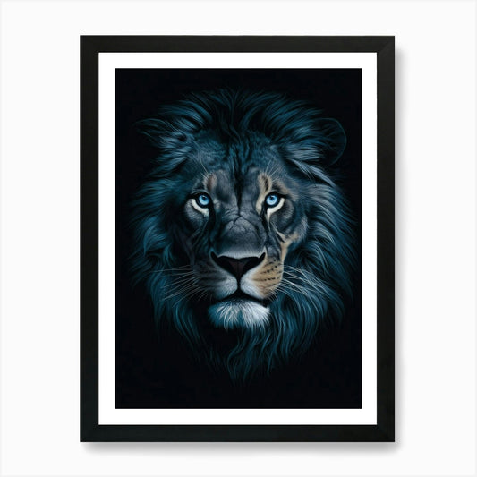 Lion With Blue Eyes Art Print Framed Wall Art Poster Canvas Print Picture
