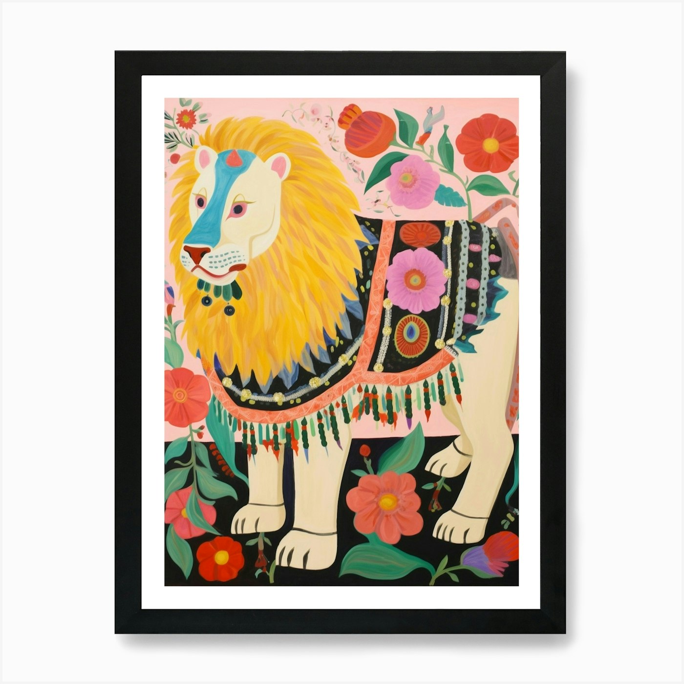 Maximalist Animal Painting Lion 2 A Framed Wall Art Poster Canvas Print Picture