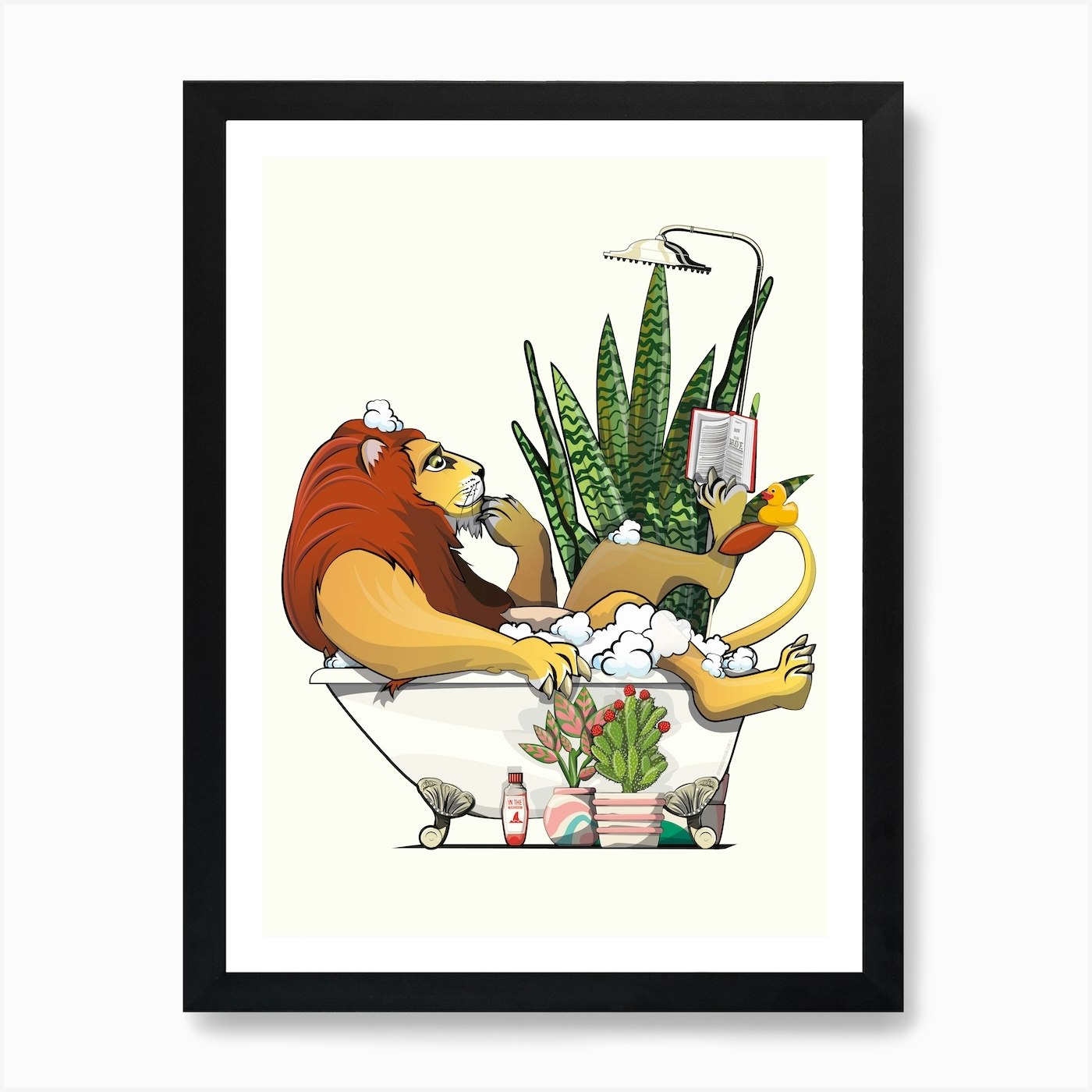 Lion Reading In The Bath Art Print Framed Wall Art Poster Canvas Print Picture
