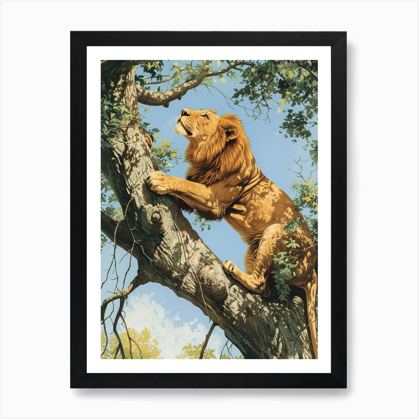 Barbary Lion Relief Illustration Cl Framed Wall Art Poster Canvas Print Picture