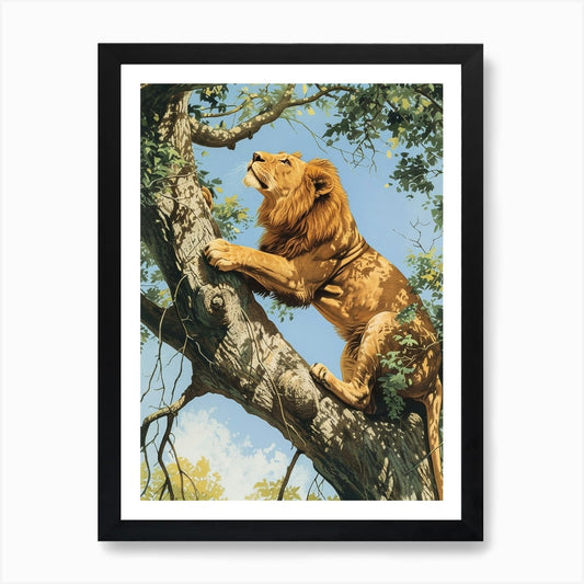 Barbary Lion Relief Illustration Cl Framed Wall Art Poster Canvas Print Picture