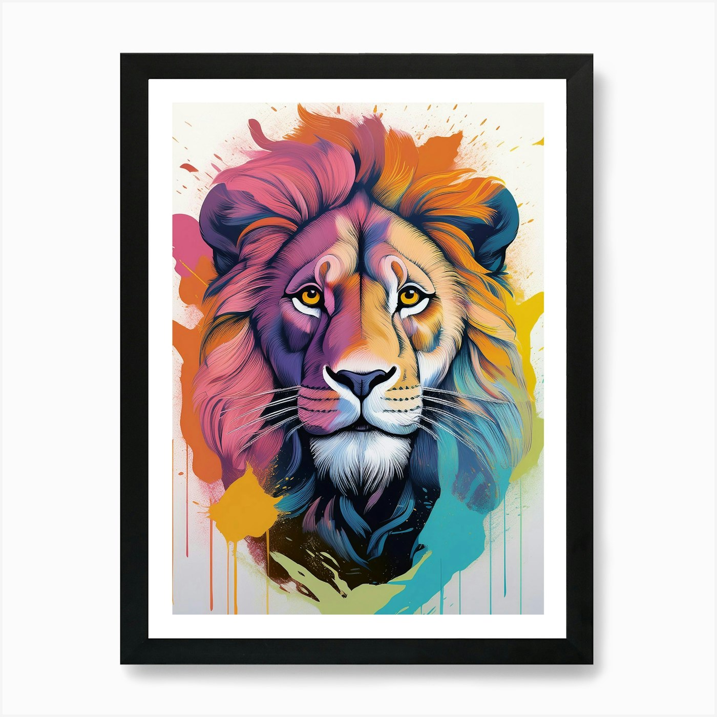Colourful Lion Portrait 1 Art Print Framed Wall Art Poster Canvas Print Picture