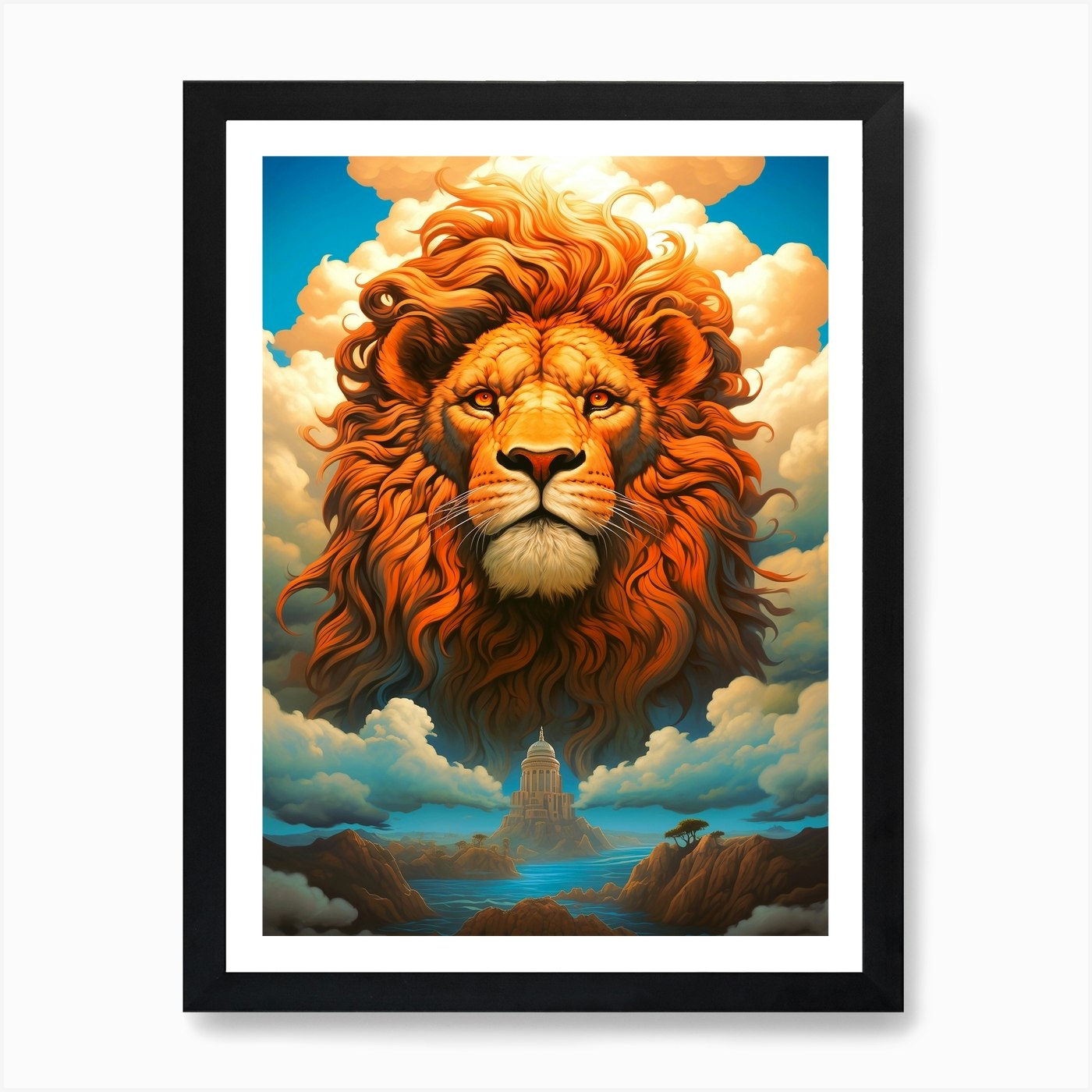 Lion In The Clouds Art Print Framed Wall Art Poster Canvas Print Picture