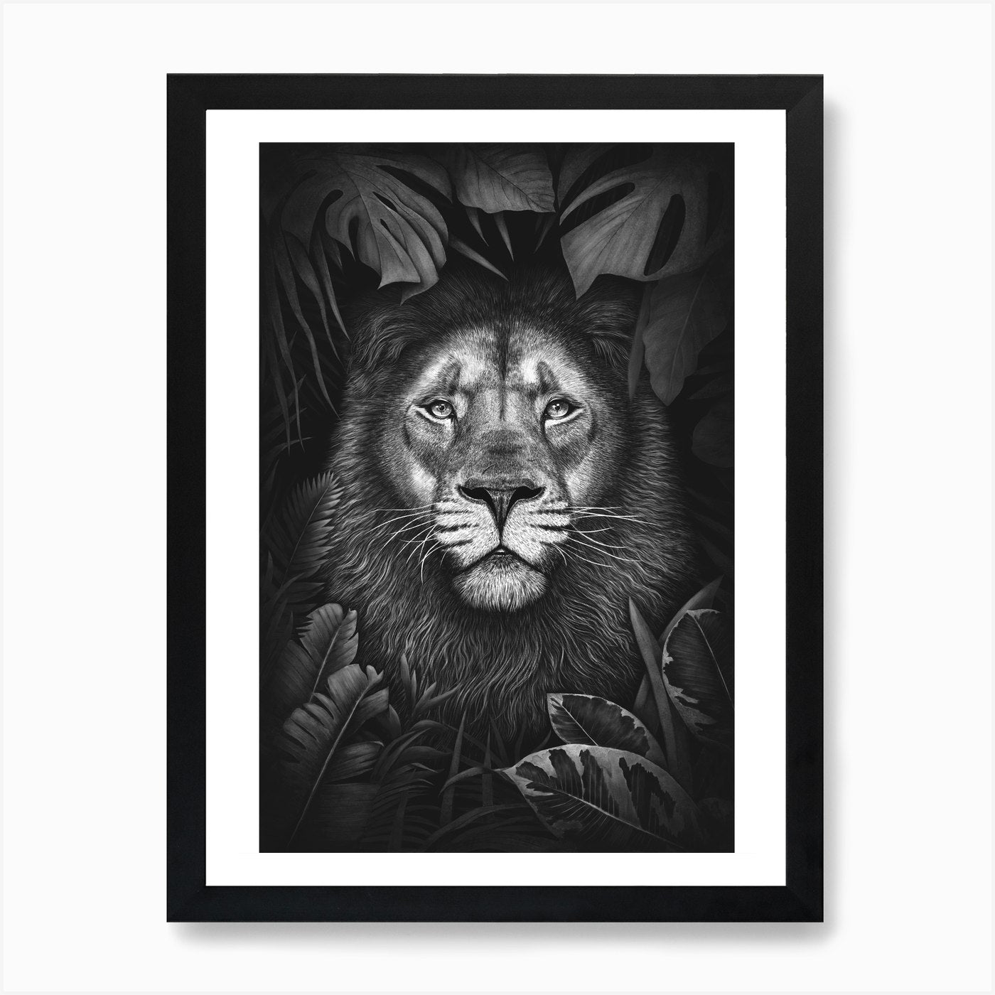 Lion In Tropical Leaves Art Print Framed Wall Art Poster Canvas Print Picture