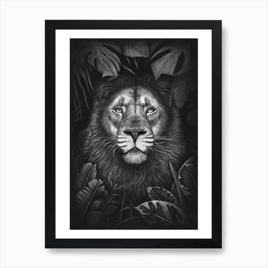 Lion In Tropical Leaves Art Print Framed Wall Art Poster Canvas Print Picture