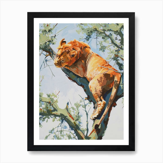 Southwest African Lion Climbing A T Framed Wall Art Poster Canvas Print Picture