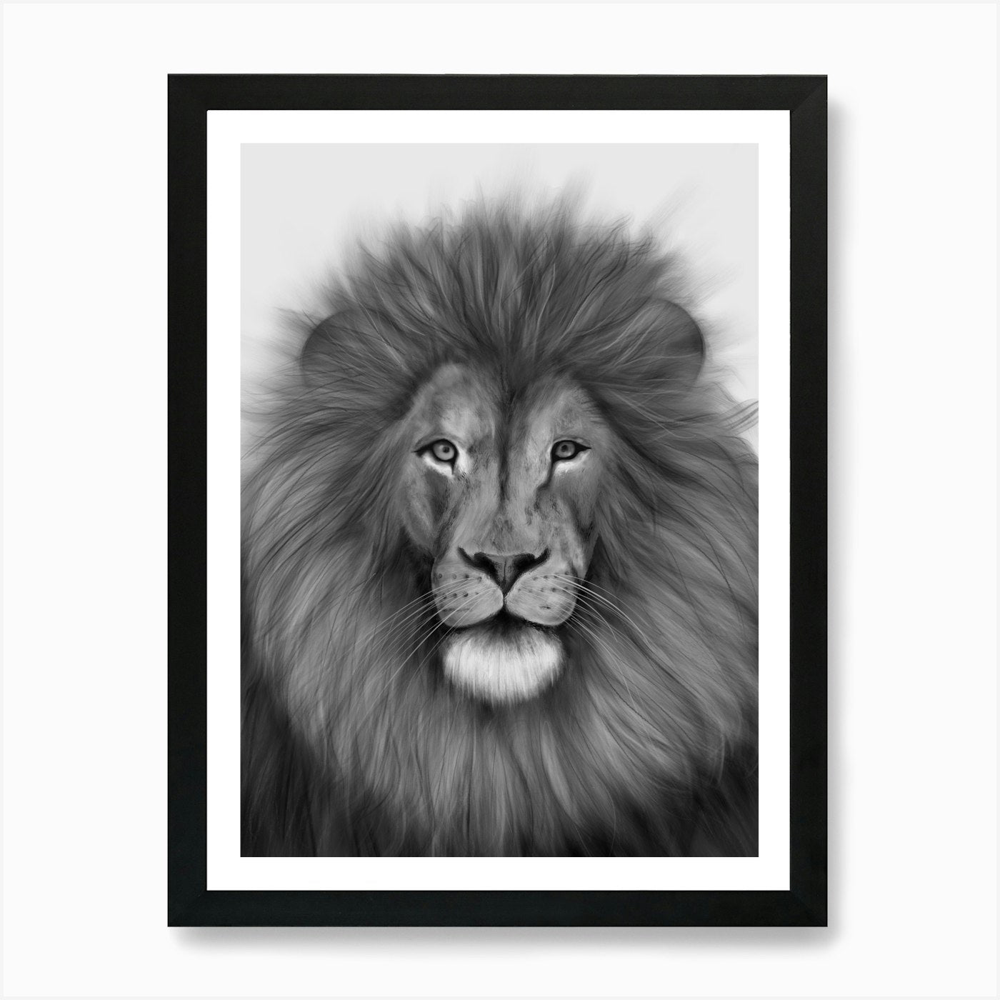 Black & White Lion Portrait Art Pri Framed Wall Art Poster Canvas Print Picture