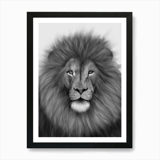 Black & White Lion Portrait Art Pri Framed Wall Art Poster Canvas Print Picture