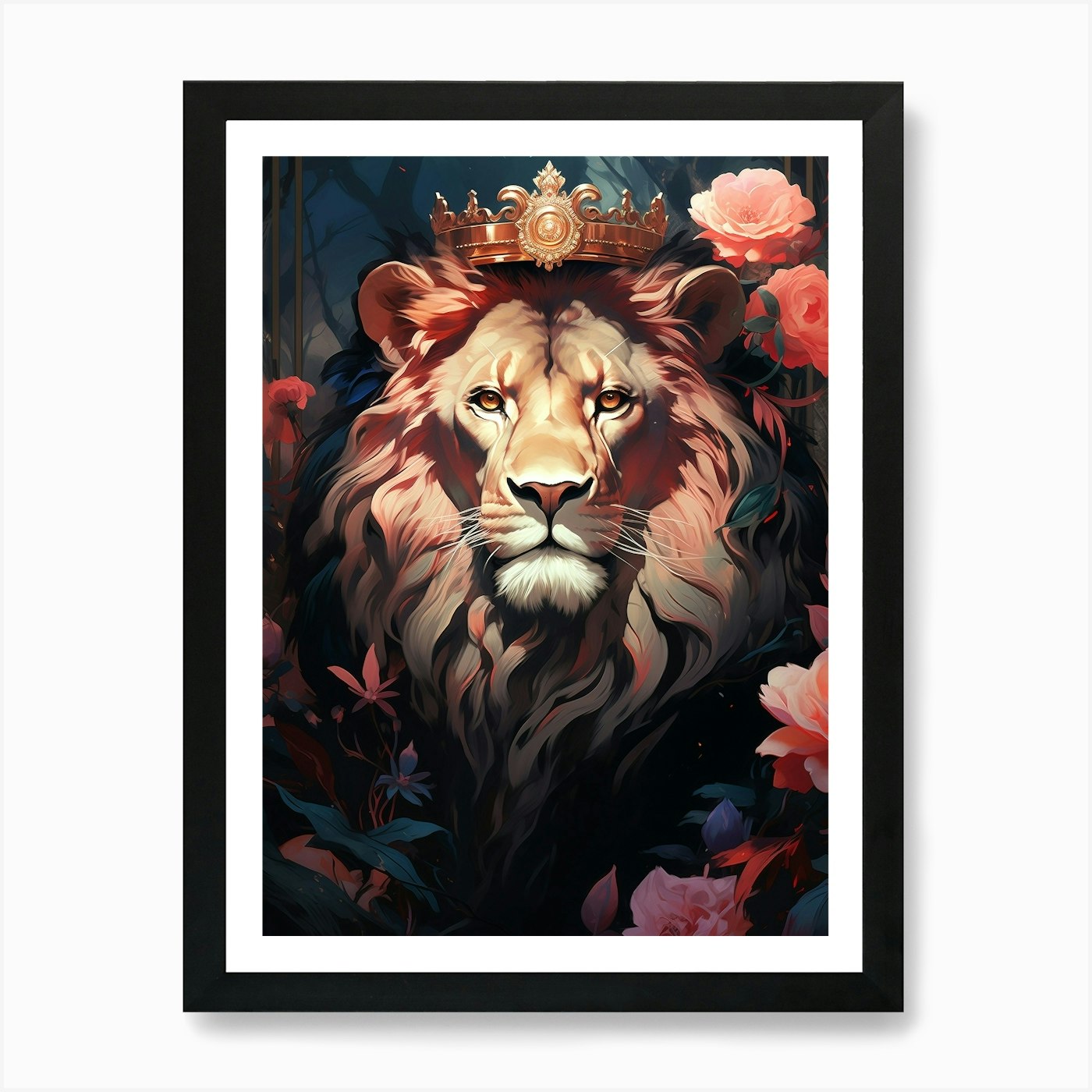 Lion In The Forest Art Print Framed Wall Art Poster Canvas Print Picture