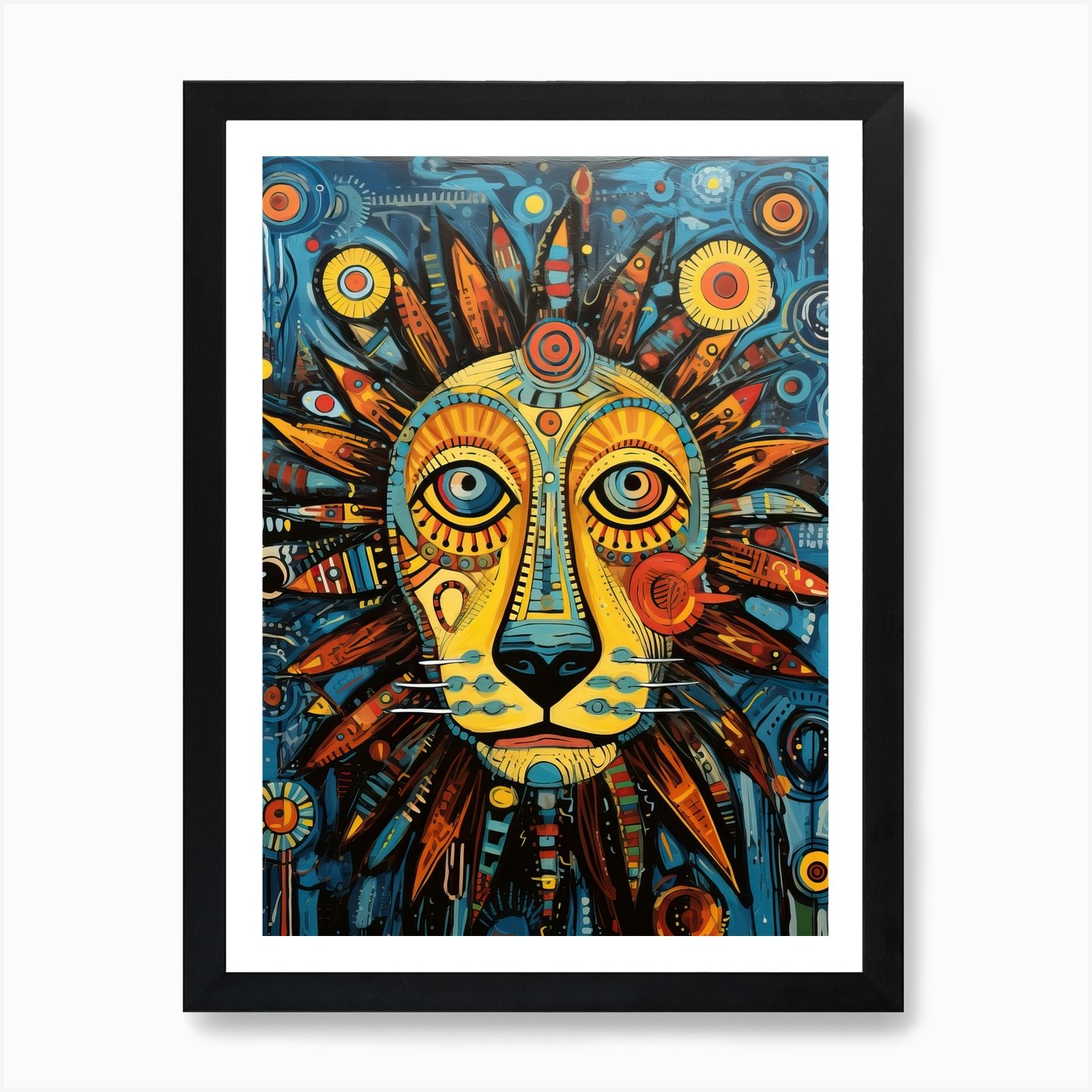 Lion Art Painting Outsider Style 3  Framed Wall Art Poster Canvas Print Picture