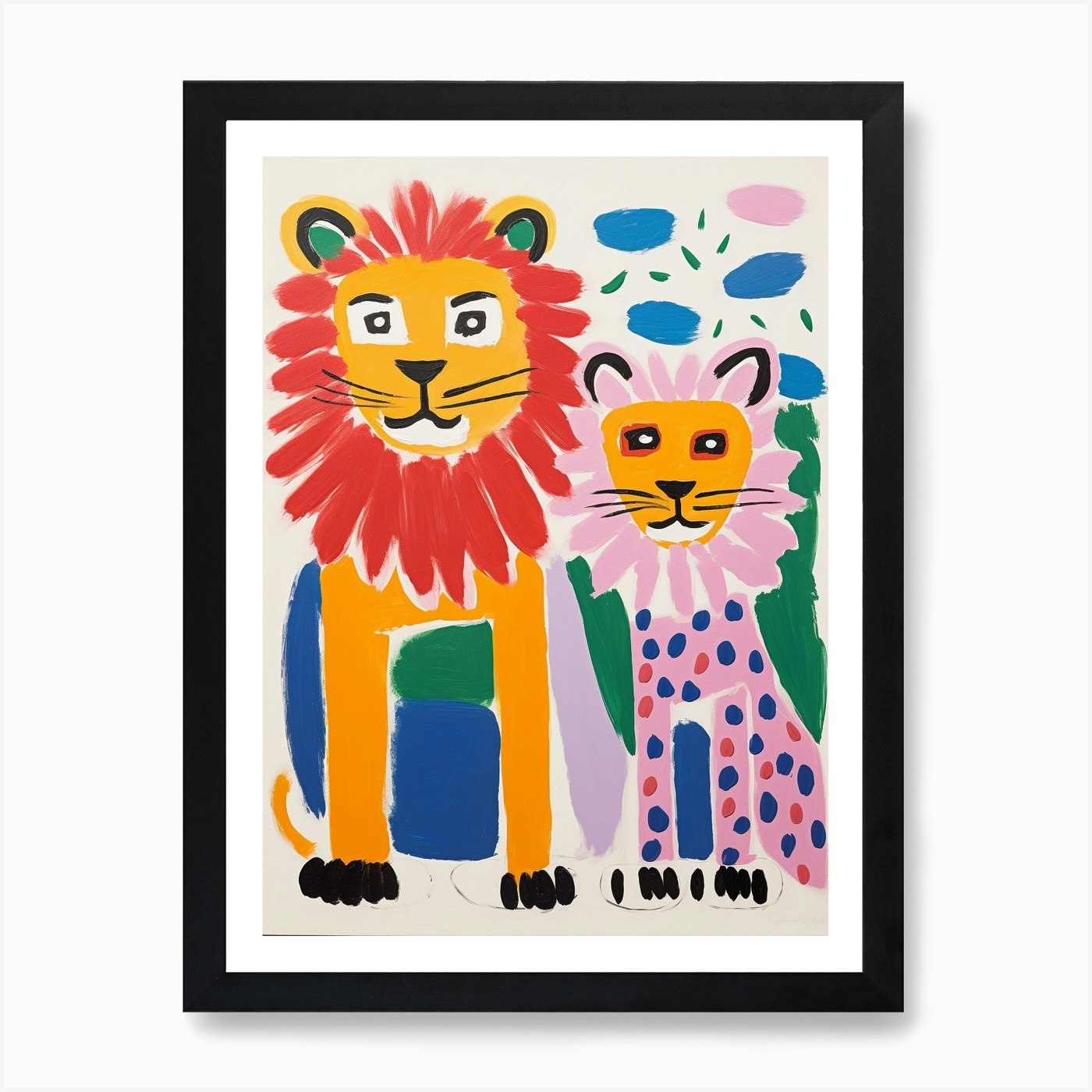 Colourful Kids Animal Art Lion 8 Ar Framed Wall Art Poster Canvas Print Picture