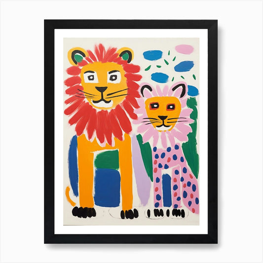 Colourful Kids Animal Art Lion 8 Ar Framed Wall Art Poster Canvas Print Picture