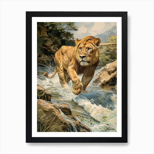 Barbary Lion Relief Illustration Cr Framed Wall Art Poster Canvas Print Picture