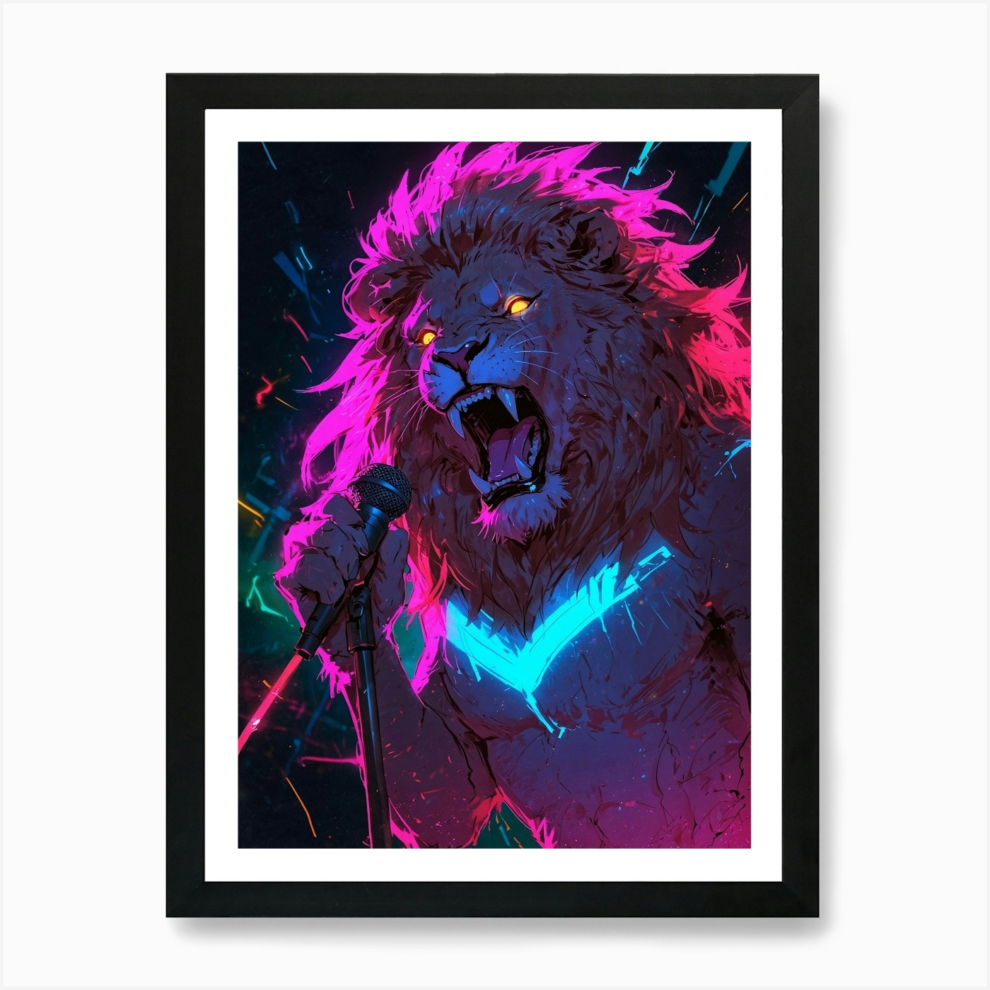 Neon Lion Art Print Framed Wall Art Poster Canvas Print Picture