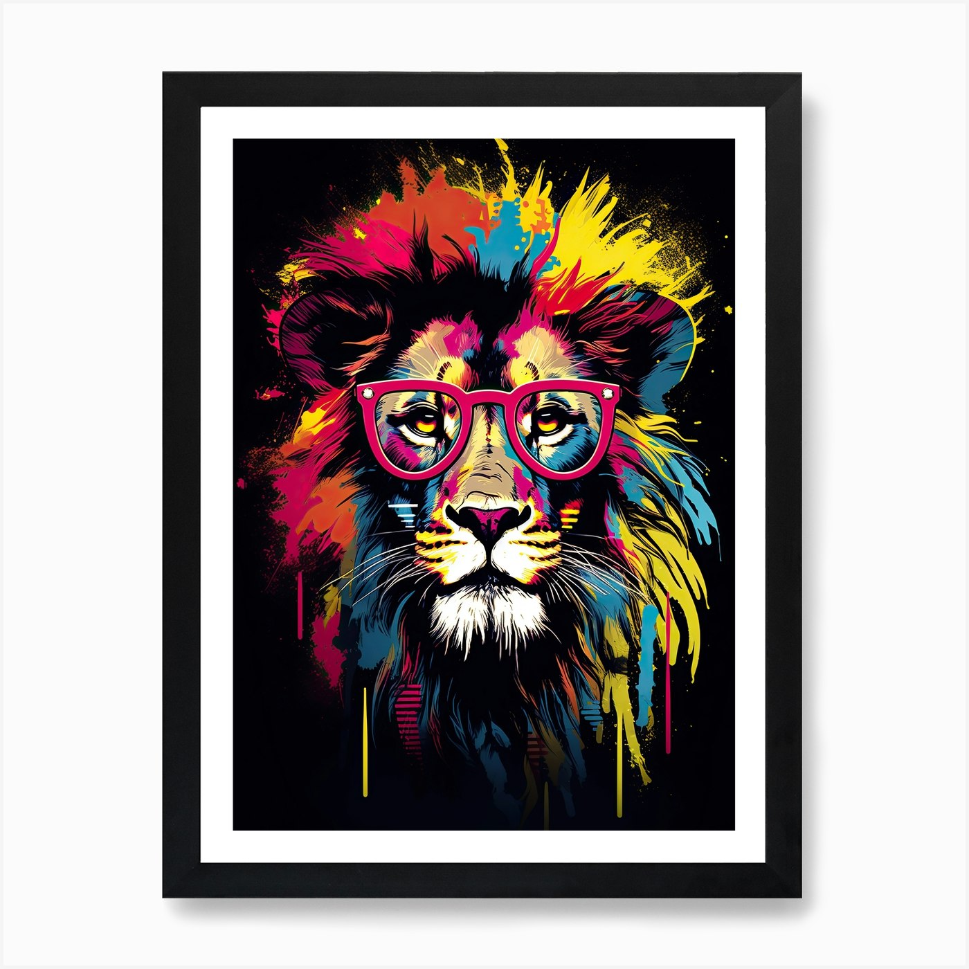 Lion With Glasses Art Print Framed Wall Art Poster Canvas Print Picture