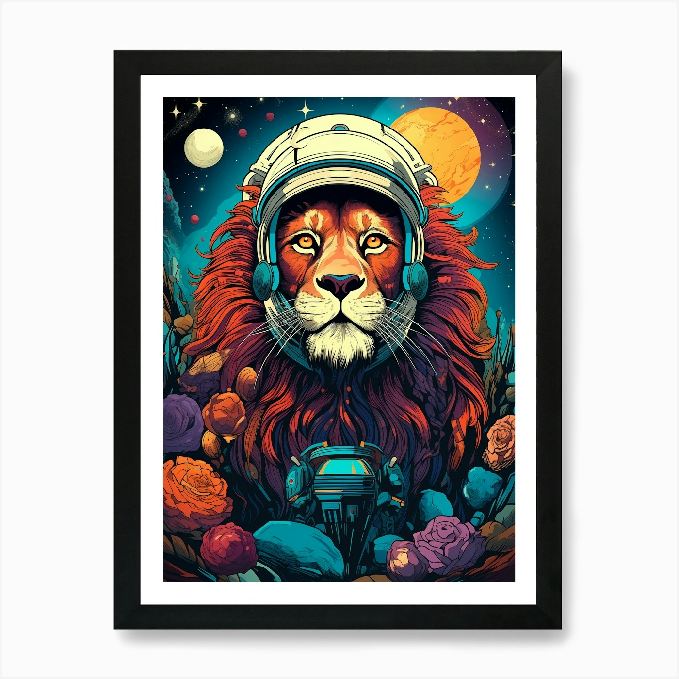 Lion In Space Art Print Framed Wall Art Poster Canvas Print Picture