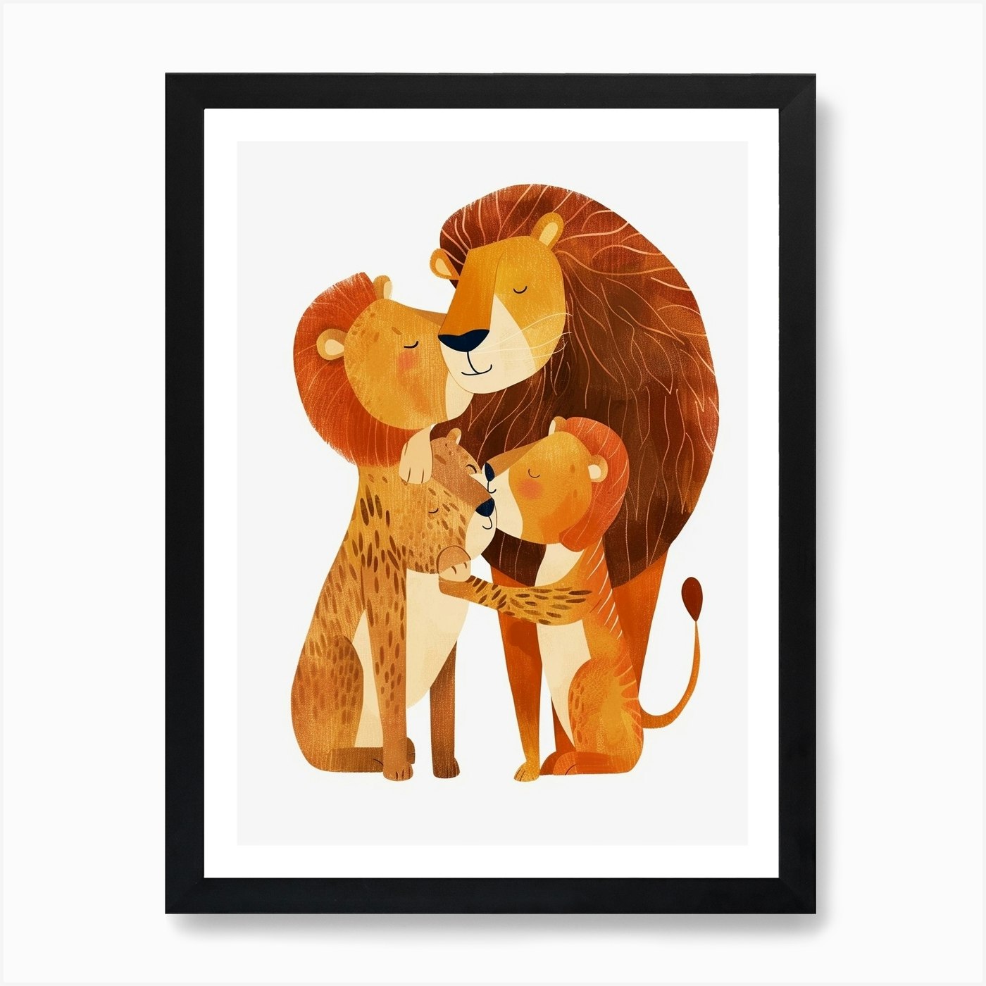 African Lion Family Bonding Clipart Framed Wall Art Poster Canvas Print Picture