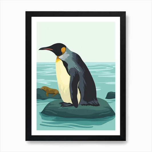 Emperor Penguin Sea Lion Island Min Framed Wall Art Poster Canvas Print Picture