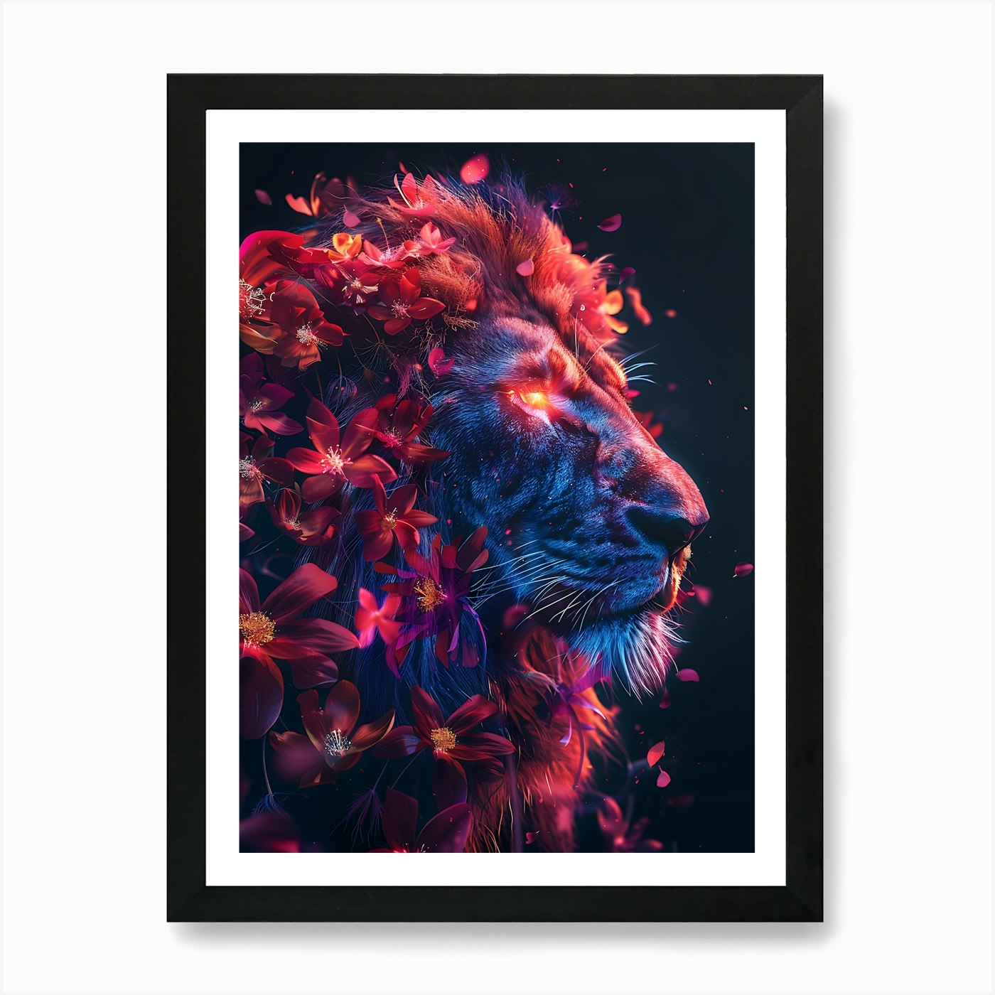 Lion With Flowers 18 Art Print Framed Wall Art Poster Canvas Print Picture